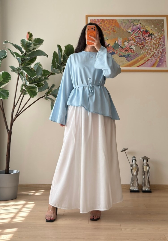 Rumi Viral Asimetrik Bağlamalı Bluz Mavi
