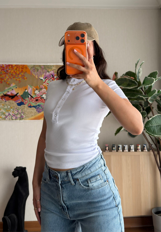 Sare Çıtlı Basic T-Shirt Beyaz