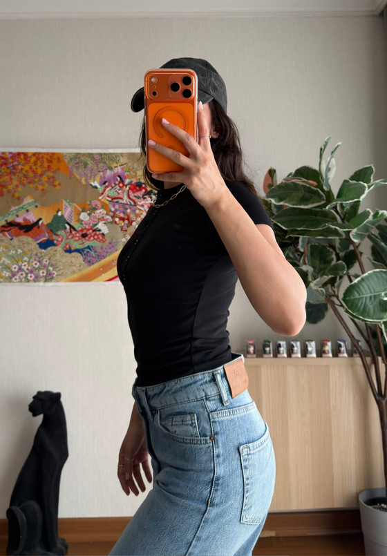 Sare Çıtlı Basic T-Shirt Siyah