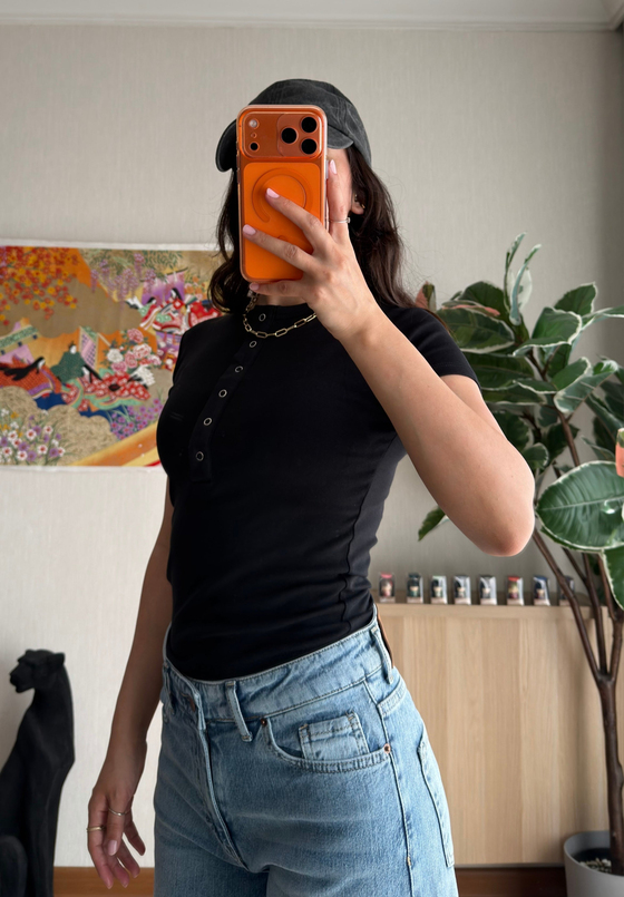 Sare Çıtlı Basic T-Shirt Siyah