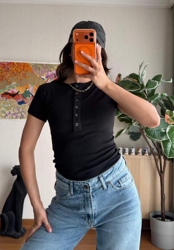 Sare Çıtlı Basic T-Shirt Siyah