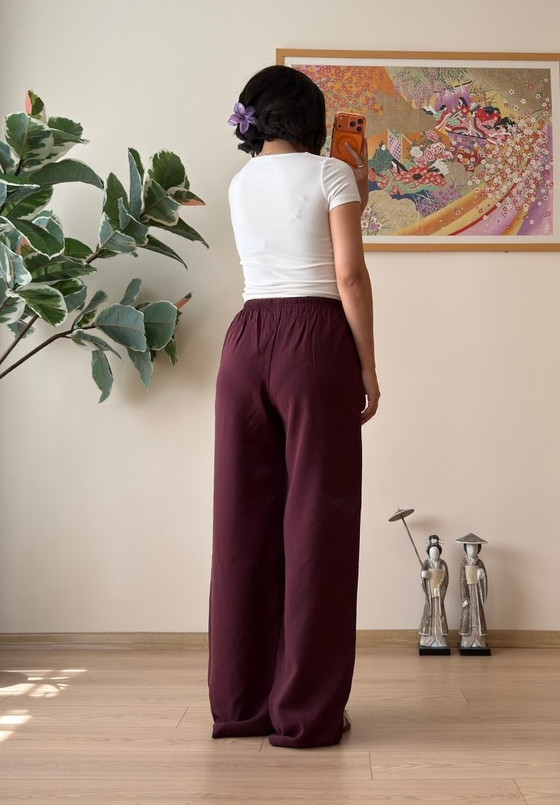 Sarine Cepli Tensel Pantolon Bordo