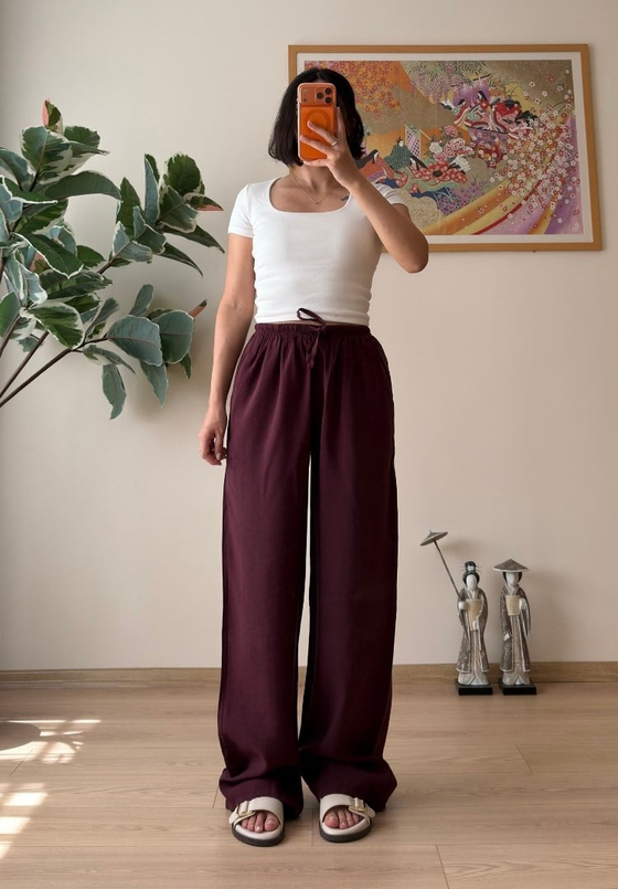 Sarine Cepli Tensel Pantolon Bordo