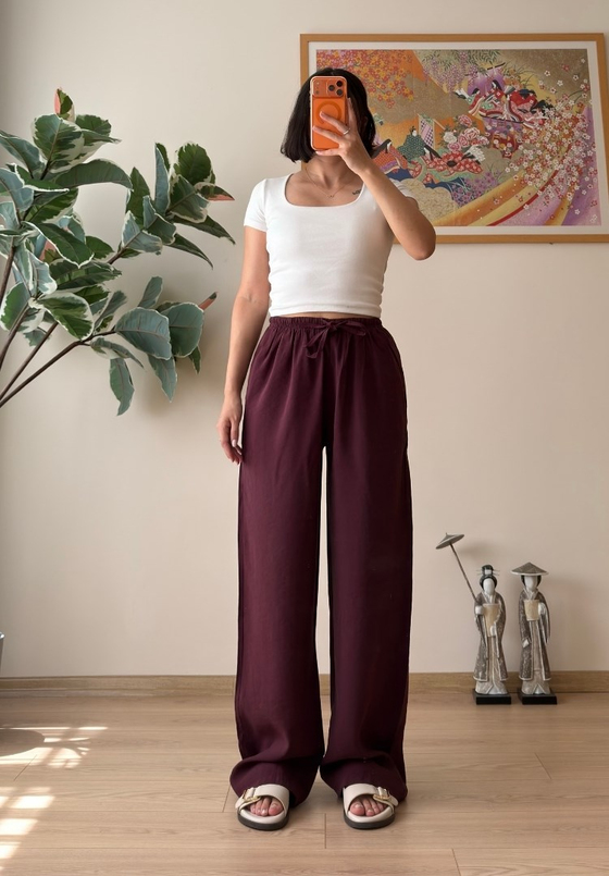 Sarine Cepli Tensel Pantolon Bordo