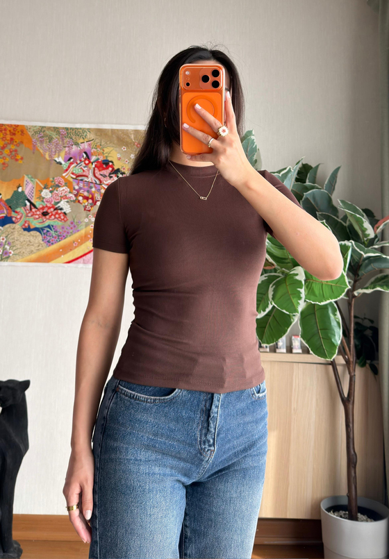 Sayo Basic Fit T-Shirt Kahve