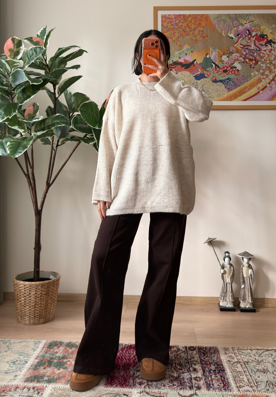 Seina Oversize Dökümlü Kazak Bej