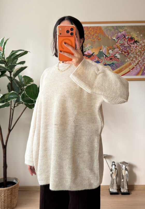 Seina Oversize Dökümlü Kazak Bej