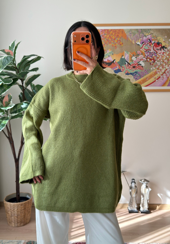Seina Oversize Dökümlü Kazak Yeşil