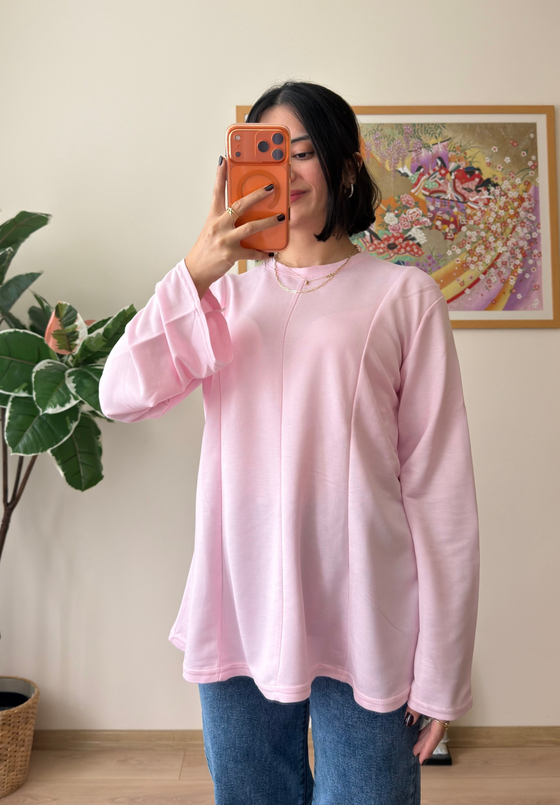 Sırtı Bağcıklı İspanyol Kol Peplum Bluz Pembe