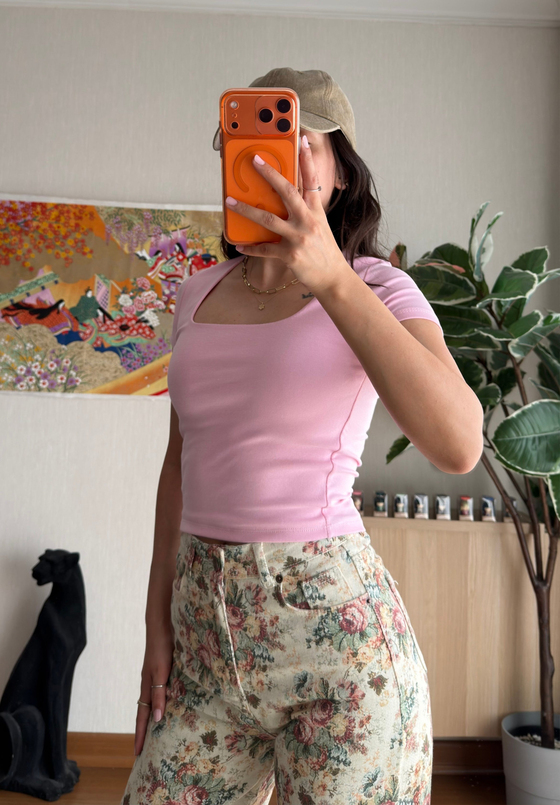 Swey Kare Yaka T-Shirt Pembe
