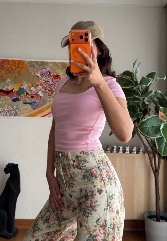 Swey Kare Yaka T-Shirt Pembe