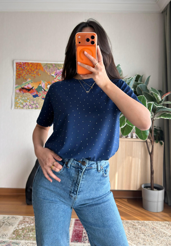 Taşlı Basic Modal T-Shirt Lacivert