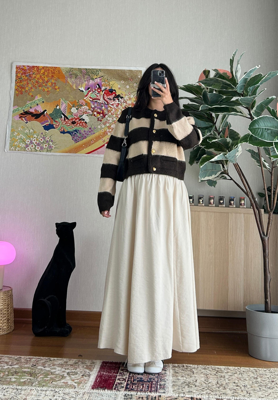 Toshiko Çizgili Hırka Kahve