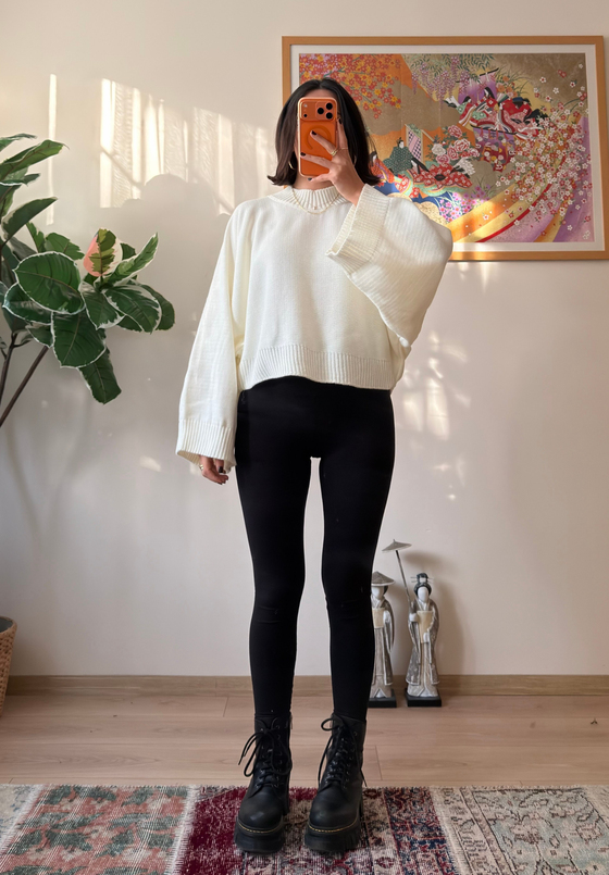 Yarasa Kol Oversize Triko Kazak Ekru