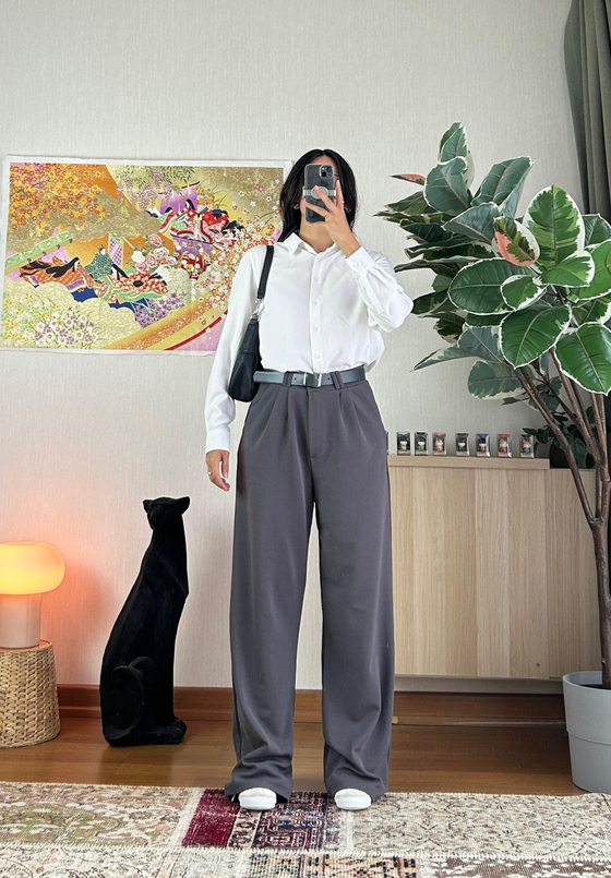 Yüksek Bel Kemerli Pantolon Füme