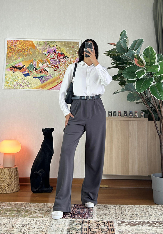 Yüksek Bel Kemerli Pantolon Füme