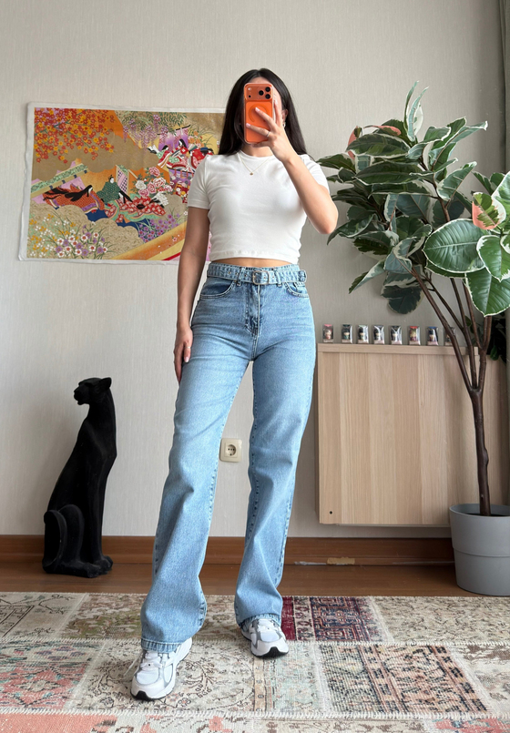 Yusina Kemer Detaylı Jean Mavi