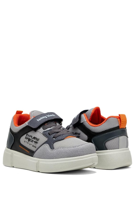 Rahat Kalıp Cırtlı Çocuk Unisex Buz Siyah Spor Ayakkabı TBKMN3009