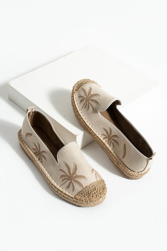 Bej Kadın Desenli Hasır Taban Espadril Rahat ve Ergonomik Ayakkabı