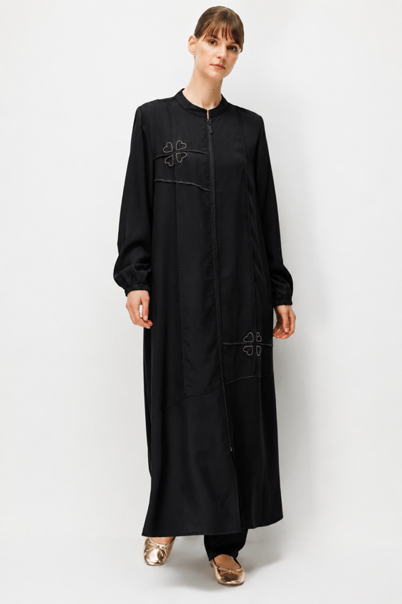 100% Natural LyoCELL Handcrafted and Ribbed Timeless Abaya - Black