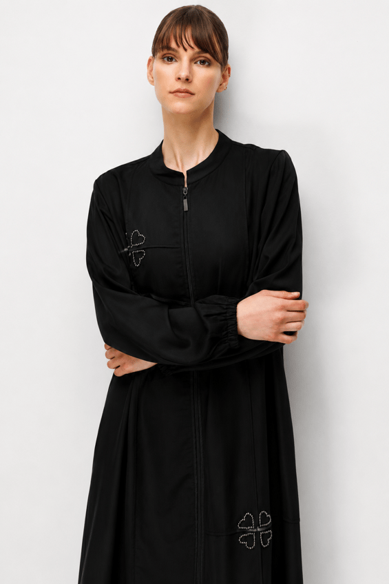 100% Natural LyoCELL Handcrafted and Ribbed Timeless Abaya - Black