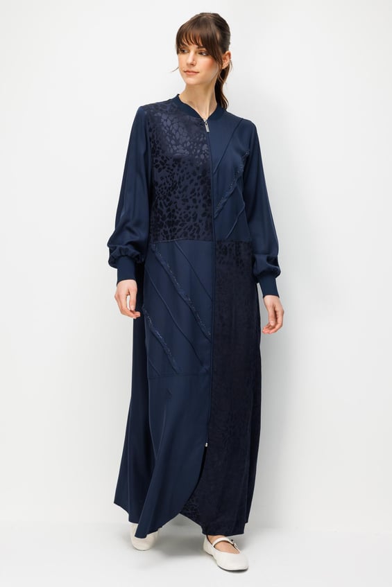 100% natuurlijke LyoCELL maxi gedrapeerde, zachte stof met ribbels en patroon - Marineblauw
