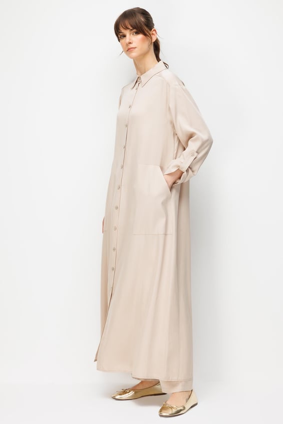 100% natuurlijke LyoCELL maxi gedrapeerde zachte stof tijdloze sportieve abaya - Steen