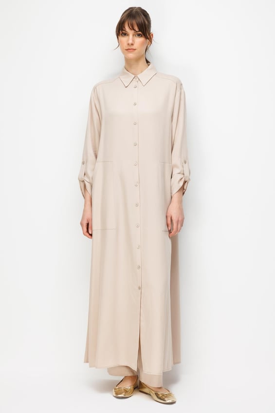 100% natuurlijke LyoCELL maxi gedrapeerde zachte stof tijdloze sportieve abaya - Steen