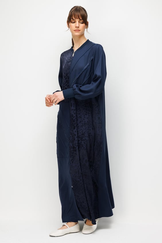 100% natuurlijke LyoCELL maxi gedrapeerde, zachte stof met ribbels en patroon - Marineblauw