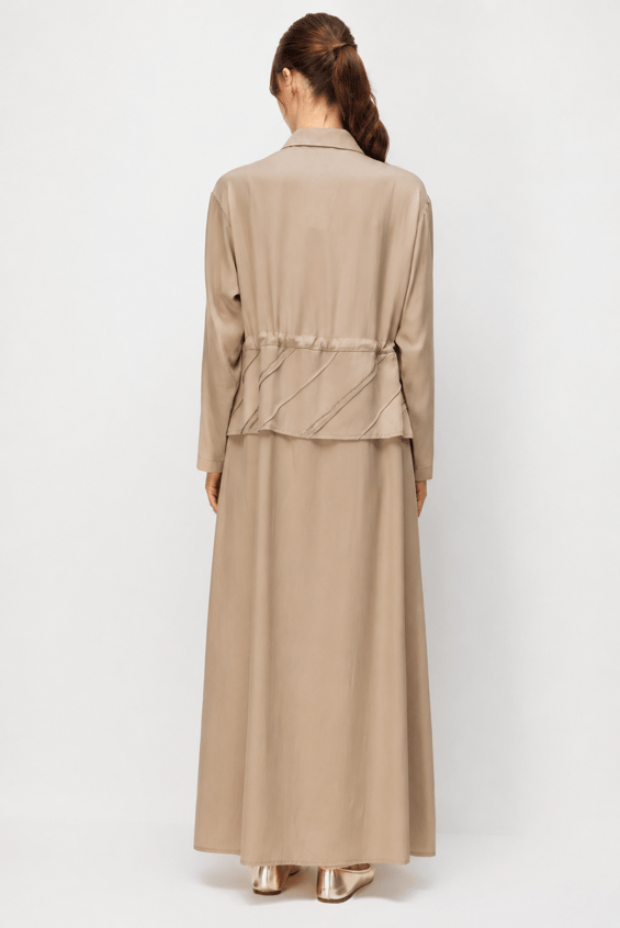 100% Natural LyoCELL Maxi Draped Soft Fabric Handcrafted Pattern Ribbed and Stone Embellished Maxi Dress/Abayas - Brown