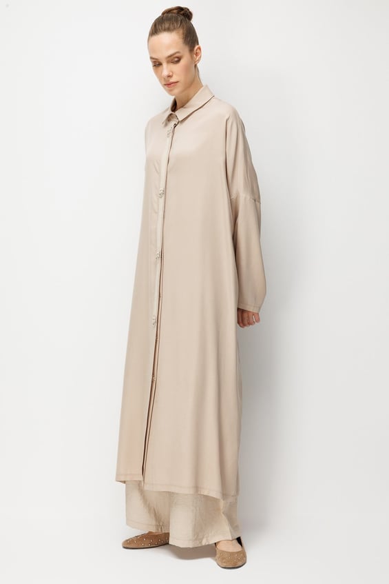 %100 LyoCell Özel Detay Garnili Maxi Tunik Kap-Taş