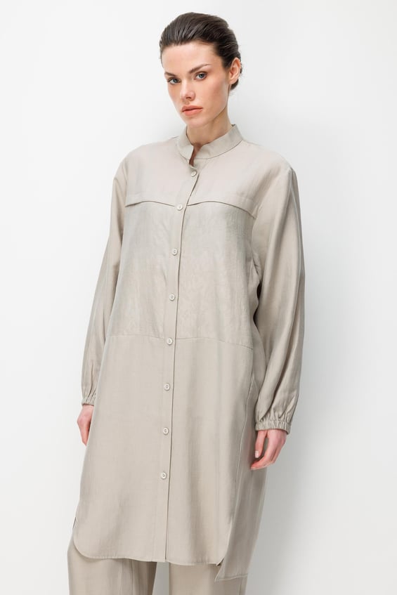 %80 Doğal LyoCELL Dökümlü Soft Hissiyat  Ön Beden Özel Dokuma Desen Pantalon ve Maxi Tunik Takım-Taş