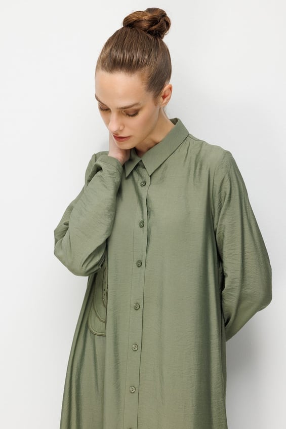 85% LyoCELL Aller Special Maxi Tuniekjurk met steentjes en patroonversiering (Abaya-Khaki)