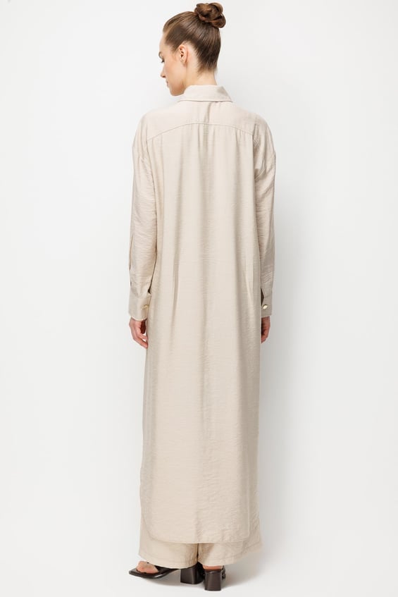 %85 LyoCELL Düğme ve Aksesuar Detaylı  Maxi Tunik Elbise-Taş