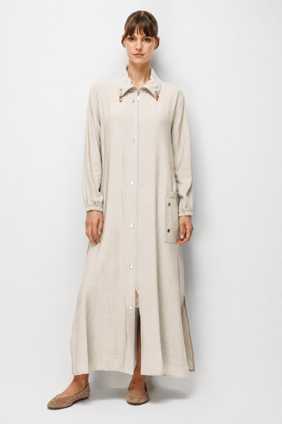 85% LyoCELL Goldy Accessory Detailed Abaya with Matching Pockets and Body - Stone