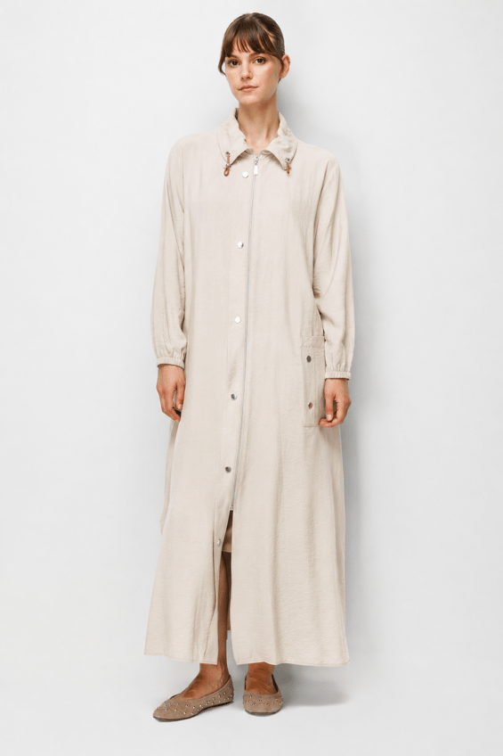 85% LyoCELL Goldy Accessory Detailed Abaya with Matching Pockets and Body - Stone