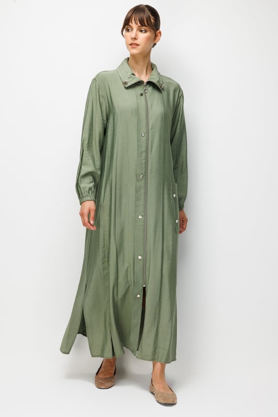 85% LyoCELL Goldy Accessoire Gedetailleerde Zak en Bijpassende Abaya - Khaki