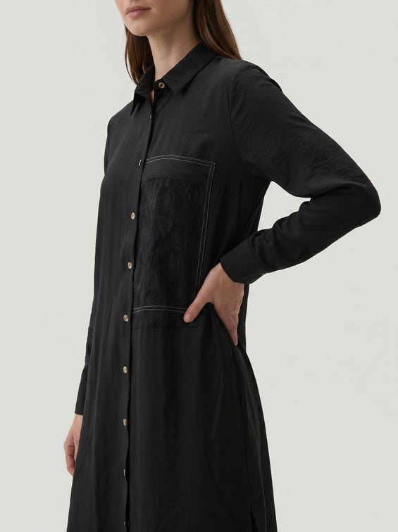 %85 LyoCELL Goldy Desenli Ara Kumaş Garnili Pantalon Maxi Tunik Kombin Takım.-Siyah