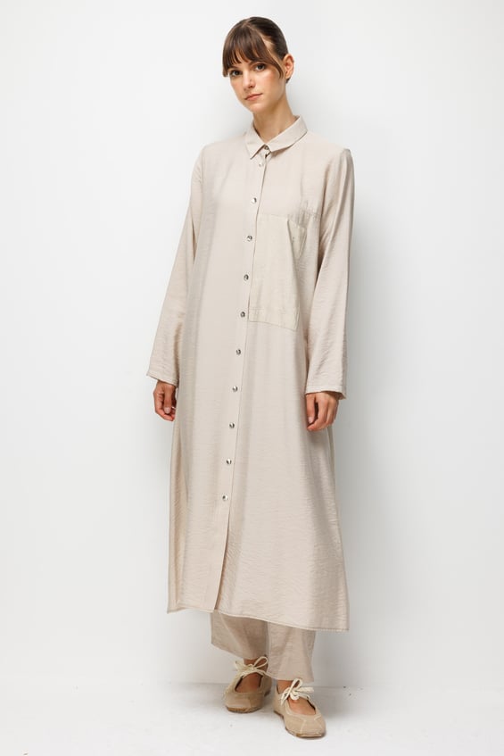 %85 LyoCELL Goldy Desenli Ara Kumaş Garnili Pantalon Maxi Tunik Kombin Takım.-Taş