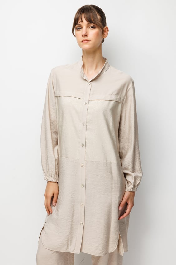 85% LyoCELL Goldy Patterned Hip-Covering Tunic and Pants Set - Stone