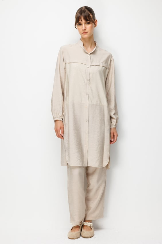 85% LyoCELL Goldy Patterned Hip-Covering Tunic and Pants Set - Stone