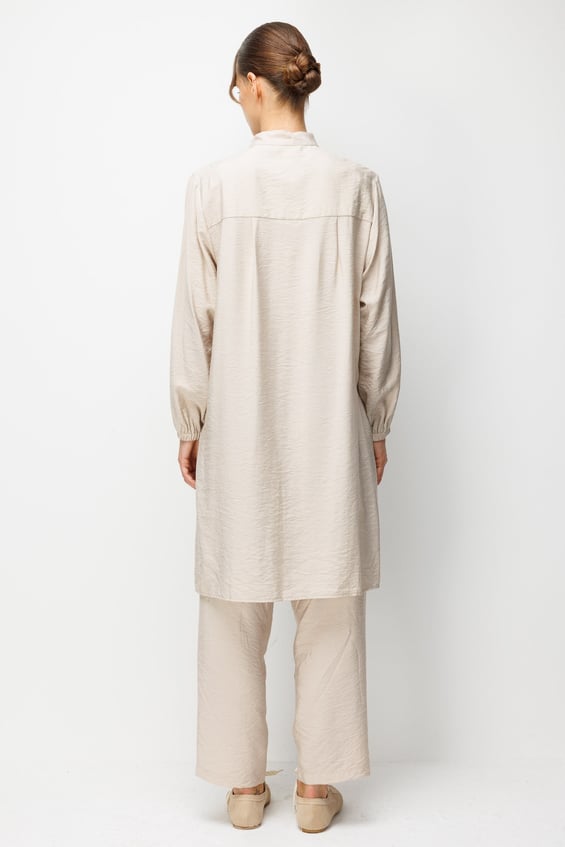 85% LyoCELL Goldy Patterned Hip-Covering Tunic and Pants Set - Stone
