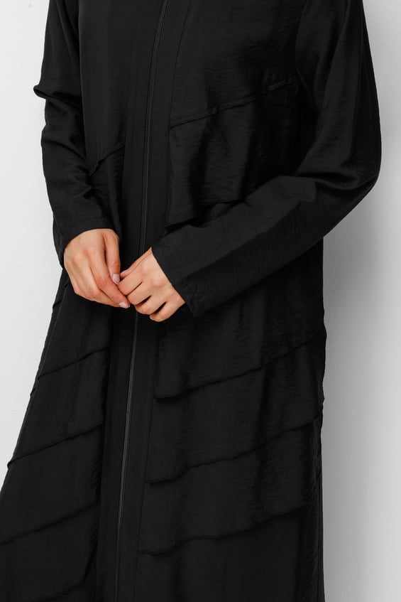 85% LyoCELL Qızılı Paralel Qalın Başlıqlı Abaya - Qara