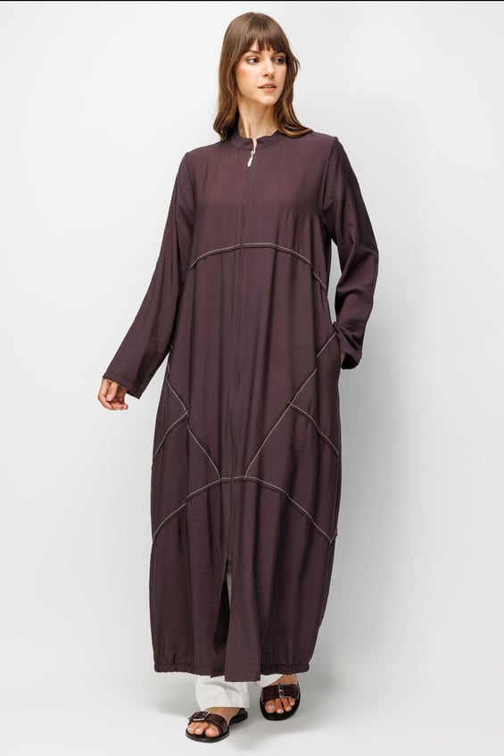 85 % LyoCELL Goldfarbene Cape-Abaya mit kontrastierenden Ziernähten – Braun
