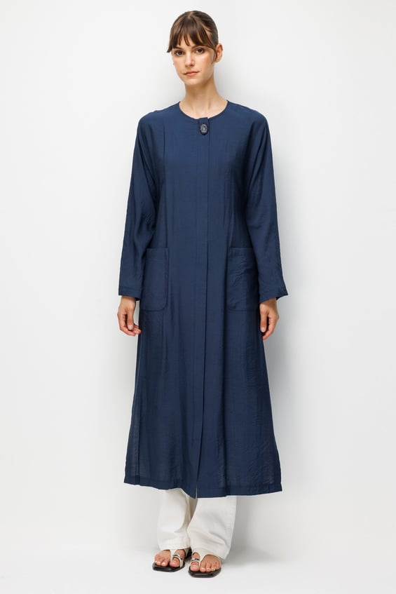 85% LyoCELL Sadə və Xüsusi Bel Toplu Abaya - Tünd Göy