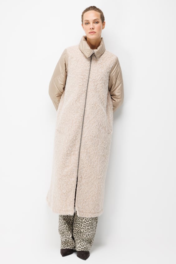 Angora textuur, gewatteerde mouwen, gevoerde, tijdloze jas/jack - Steenkleur