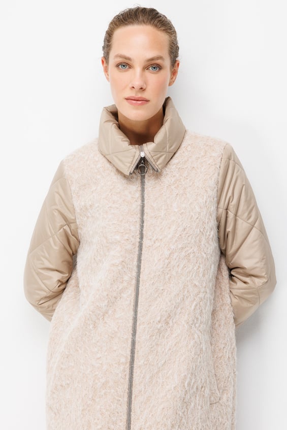 Angora textuur, gewatteerde mouwen, gevoerde, tijdloze jas/jack - Steenkleur