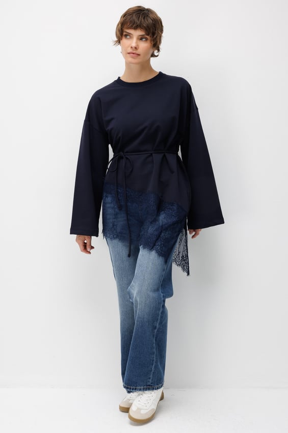 Asimetrik Dantel Garnili Tunik-Laci
