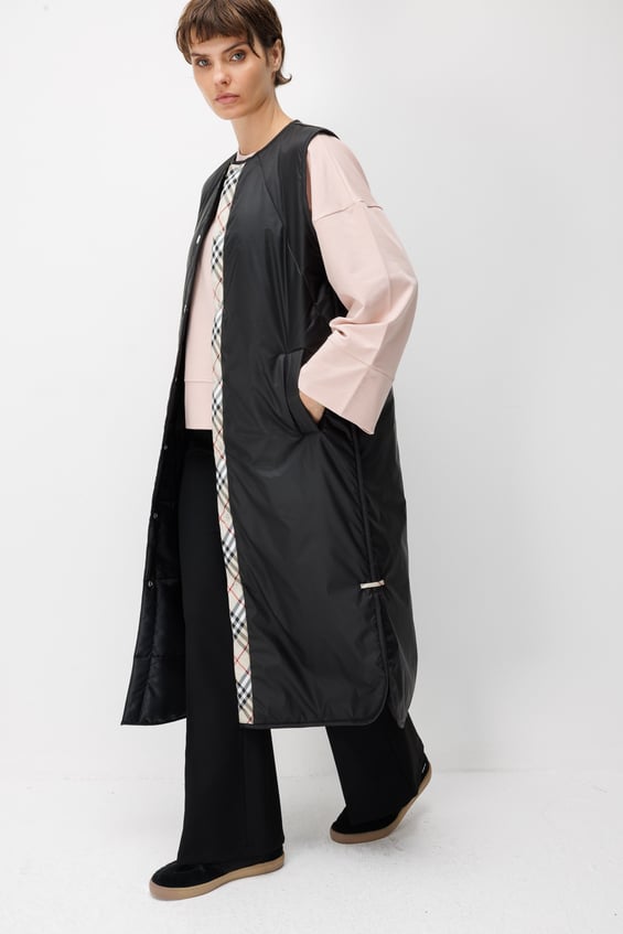 Classy Ekose Garnili Çıtçıtlı Uzun Yelek-Siyah