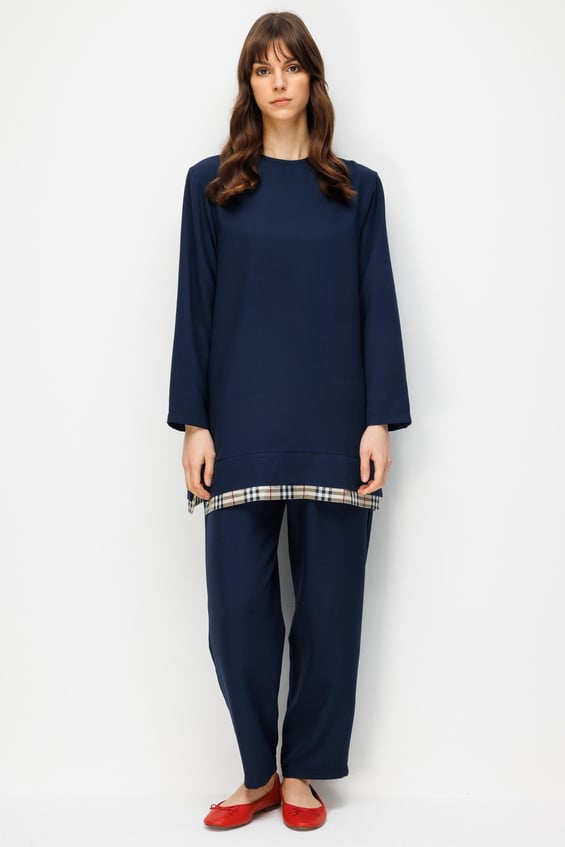 Ferra Garni zijden broek en tuniek set, lichtgewicht en comfortabel - marineblauw